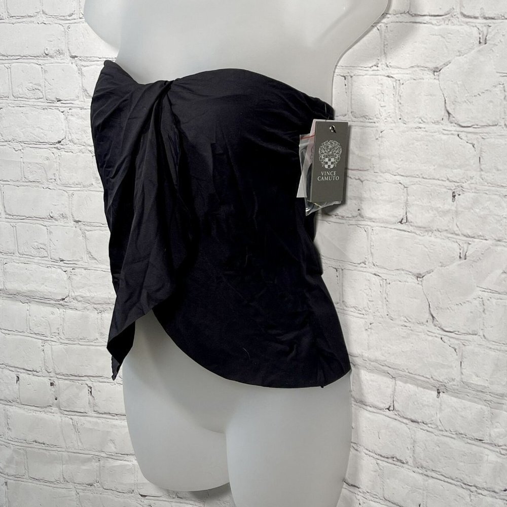 ☀️Vince Camuto Size Small Black Riviera Strapless Draped Tankini Top NWT $86 - Picture 5 of 9